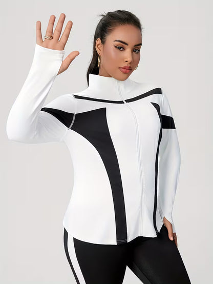 Plus Size Women's Color Block Patchwork Jacket with Leggings Set